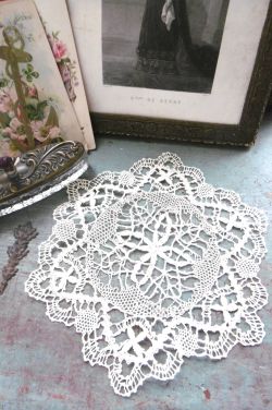 フランスアンティーク,レース,ドイリー,セット,エクリュ,丸