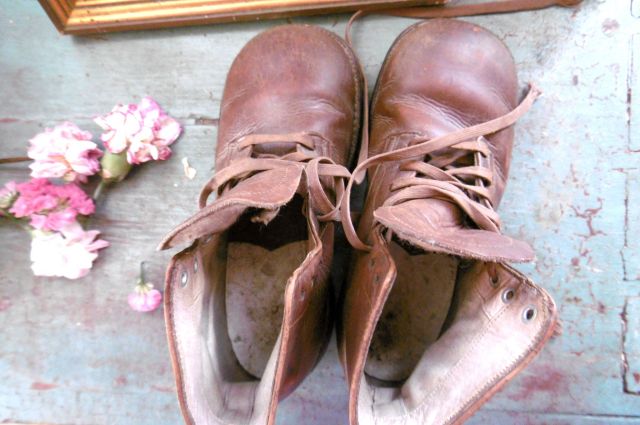 フランスアンティーク,チャイルドシューズ,革ブーツ,ブラウン,紐靴