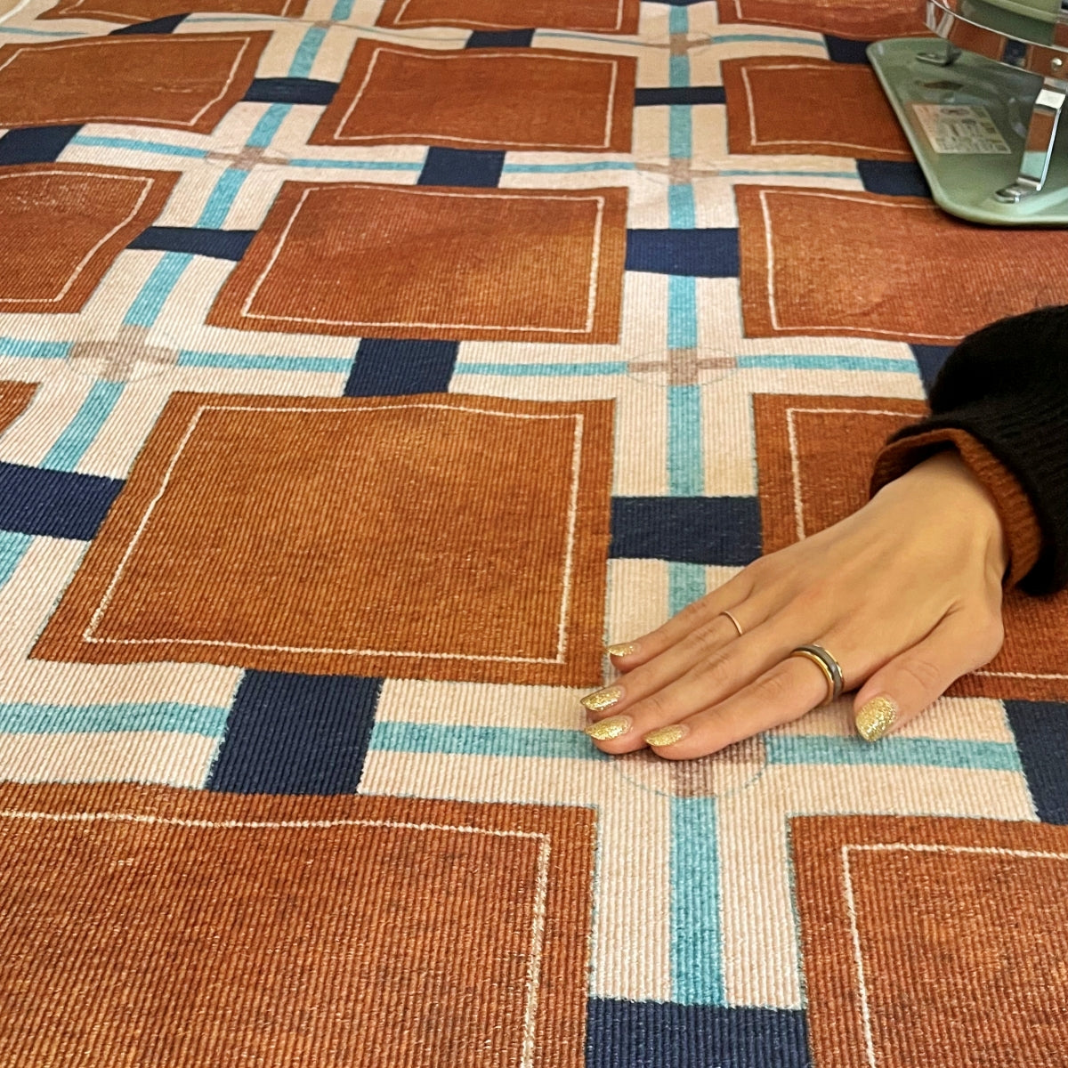 レトロパターンブロックチェックラグカーペット – kocol