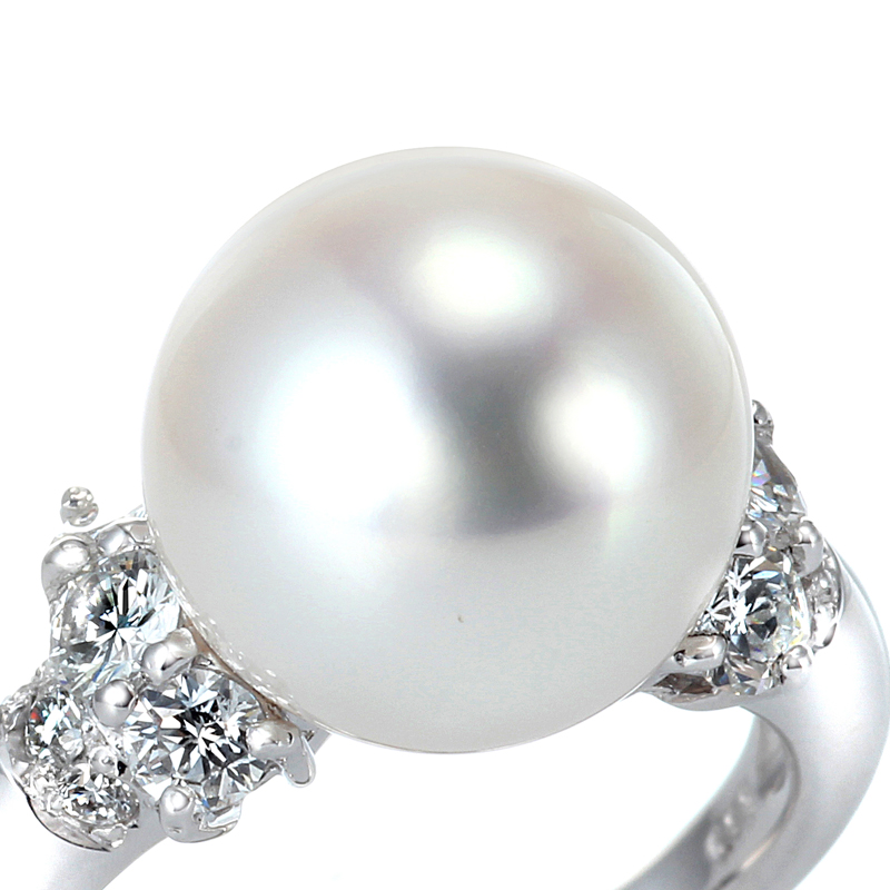 プラチナ 南洋白蝶真珠 リング （12.7ミリ D0.87ct・オーロラ