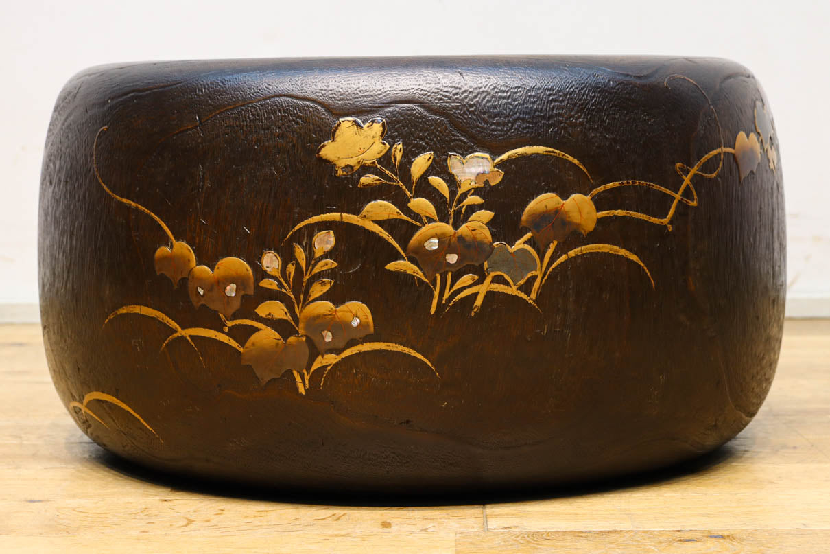 特大サイズ‼ 菊や小鳥の蒔絵で時代感漂う桐火鉢 DC7598 – 古福庵