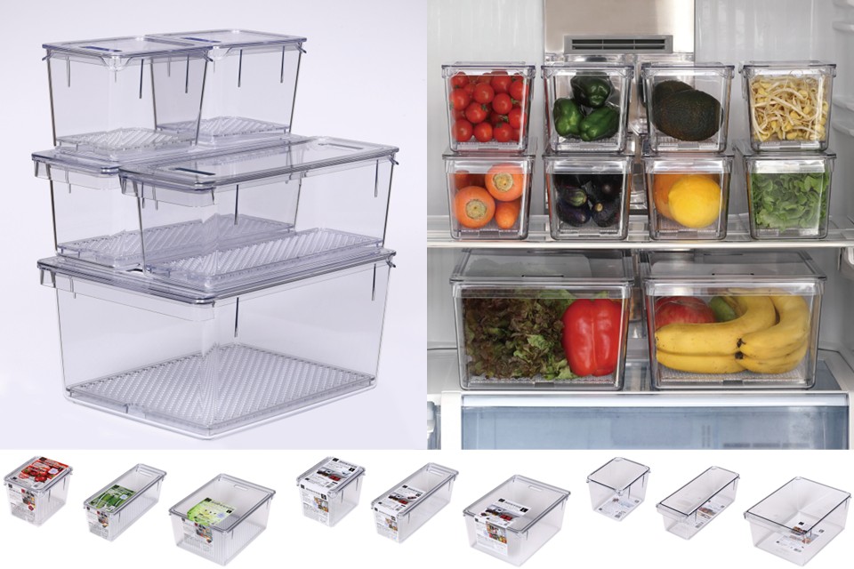 食品や小物保存に「すのこ付き透明野菜保存容器」「透明保存容器