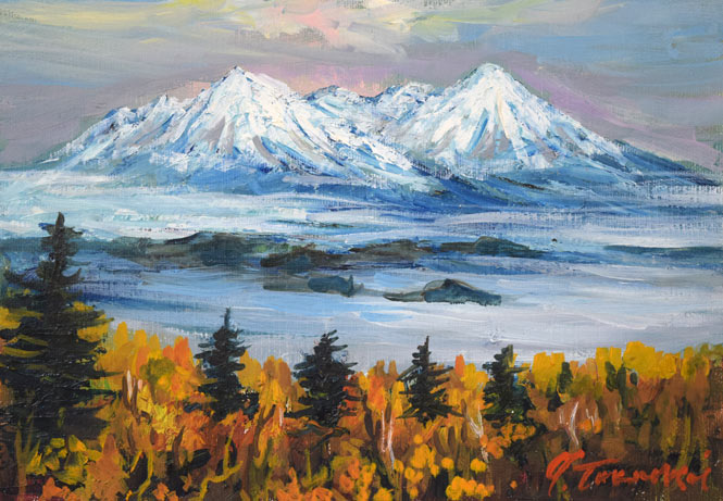 高橋益之「大雪山風景」油絵・SM 絵画買取・販売の小竹美術