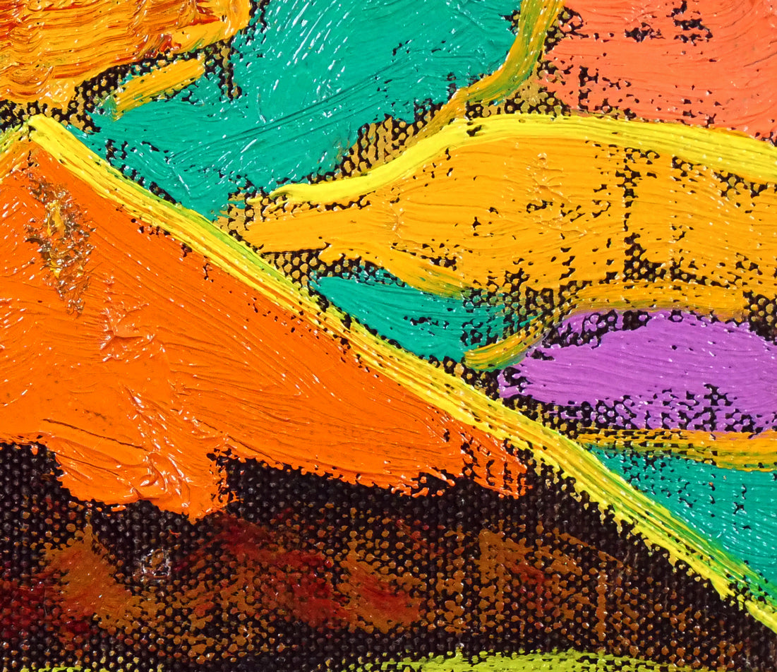 田崎広助「朱富士」油絵・F0号 絵画買取・販売の小竹美術