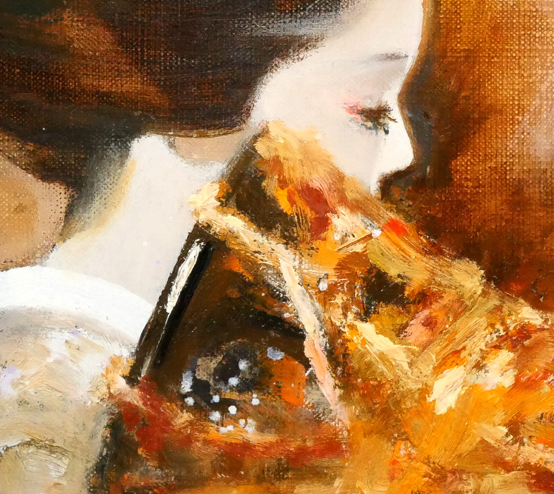 鶴岡義雄「鼓（舞妓）」油絵・F4号 絵画買取・販売の小竹美術