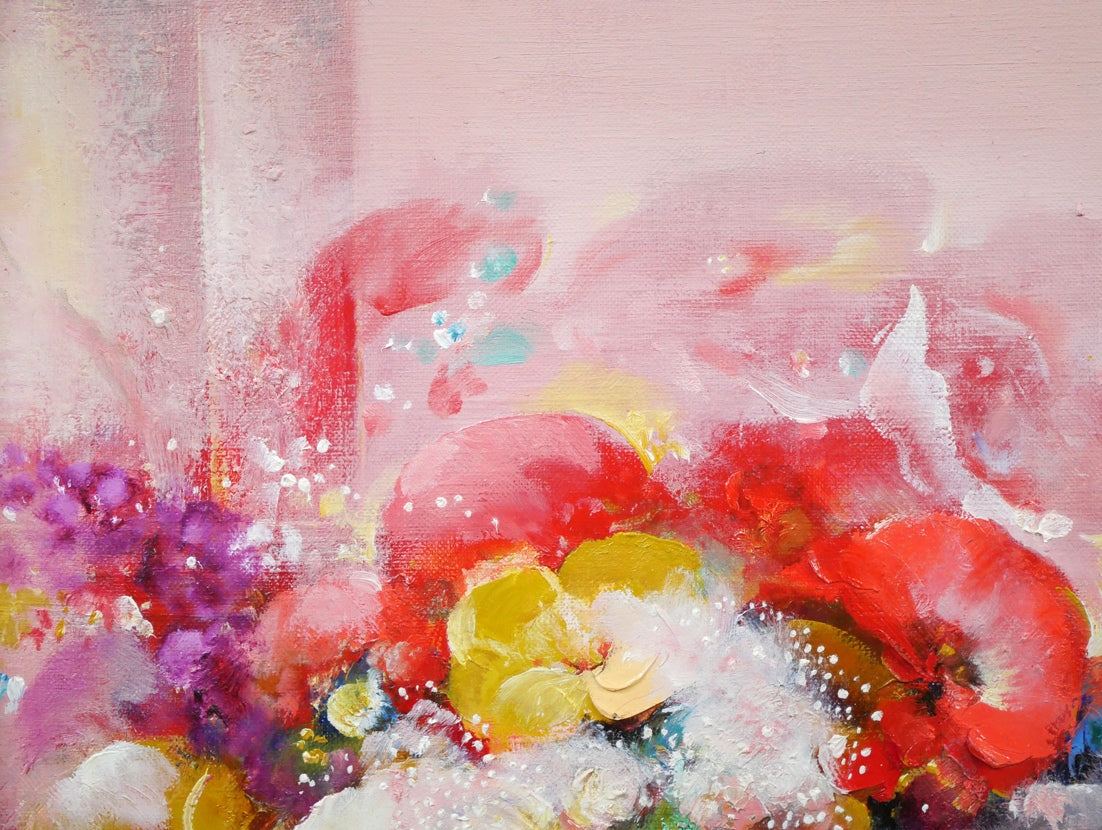 渡辺芳文「花と風景」油絵・F8号 絵画買取・販売の小竹美術