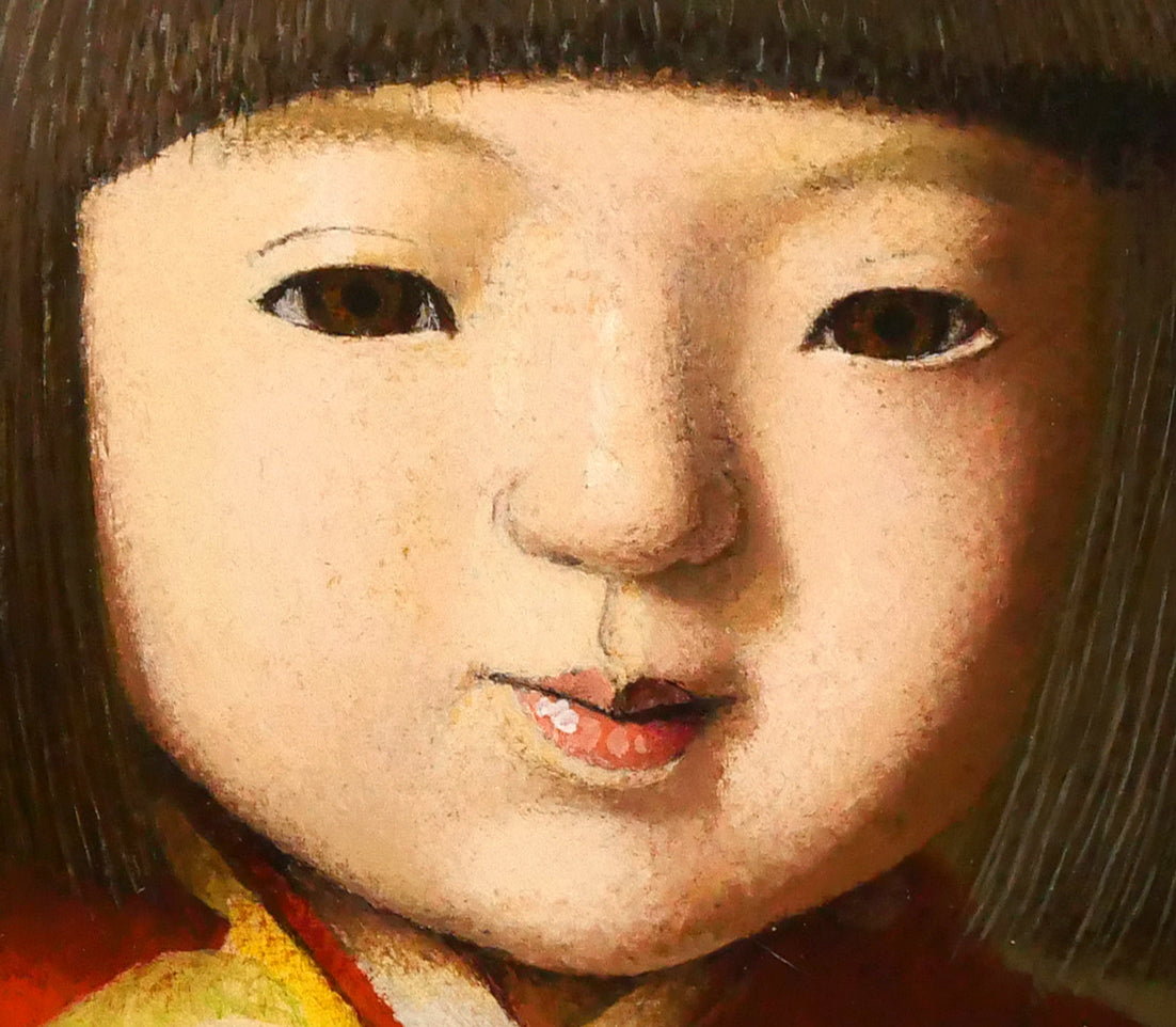 余村展「人形（市松人形）」油絵・F0号 絵画買取・販売の小竹美術