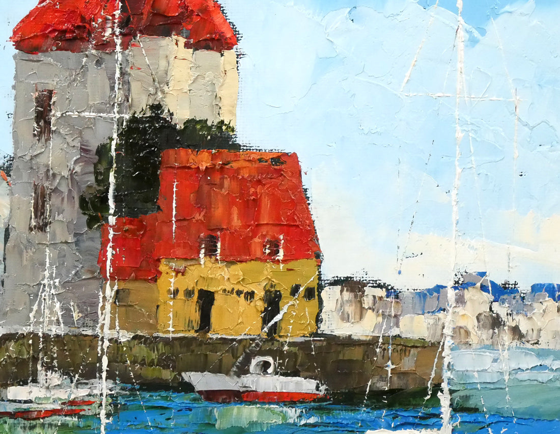 浅田薫「オンフルール港（フランス）」油絵・F4号 絵画買取・販売の