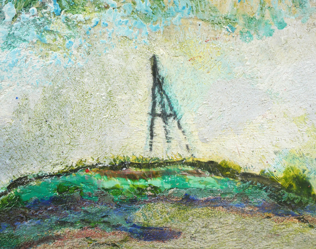 遠藤ミマン「三角点と馬」油絵・F4号 絵画買取・販売の小竹美術