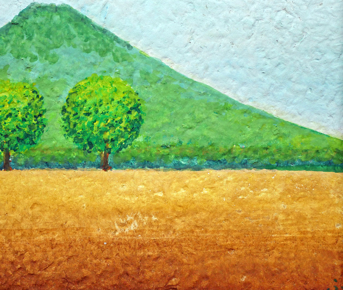 府川誠「二本の木」肉筆油彩画・色紙サイズ 絵画買取・販売の小竹美術