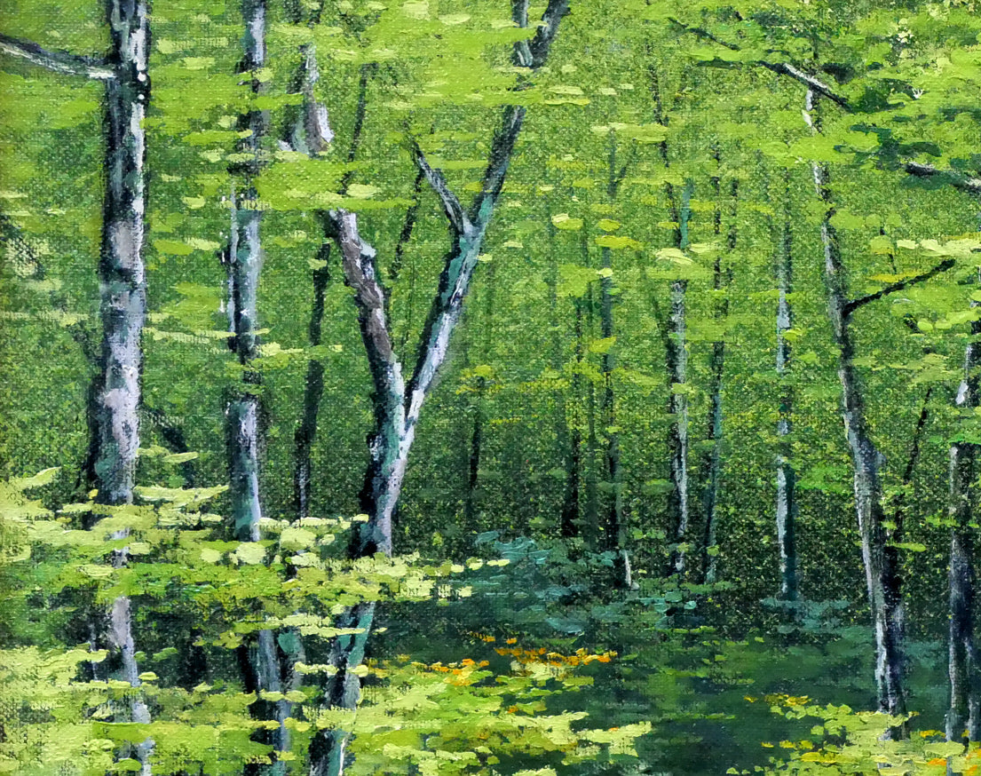 原田彰夫「緑韻」油絵・F6号 絵画買取・販売の小竹美術