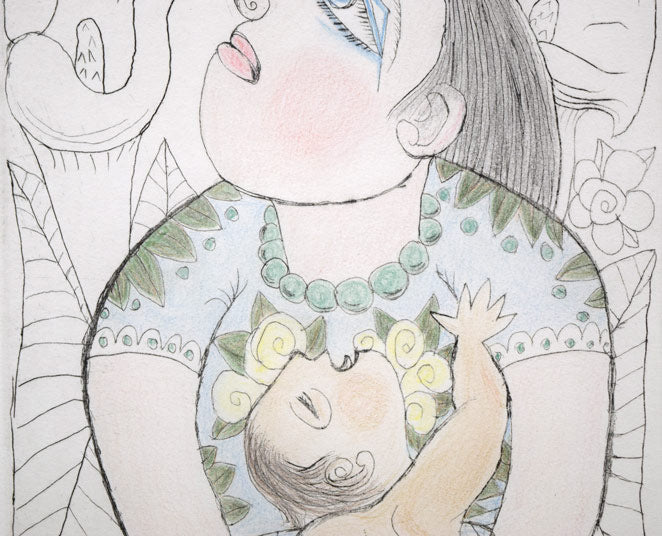 北川民雄「母子像」銅版画に手彩色 絵画買取・販売の小竹美術