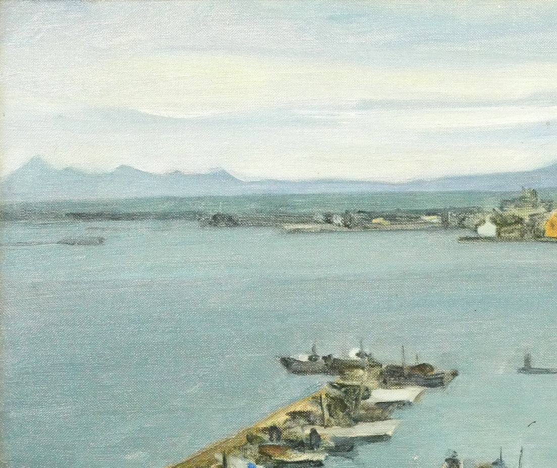 北岡文雄「釧路港」油絵・F10号 絵画買取・販売の小竹美術