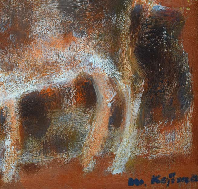 小島真佐吉「二頭の牛」油絵・F3号 絵画買取・販売の小竹美術