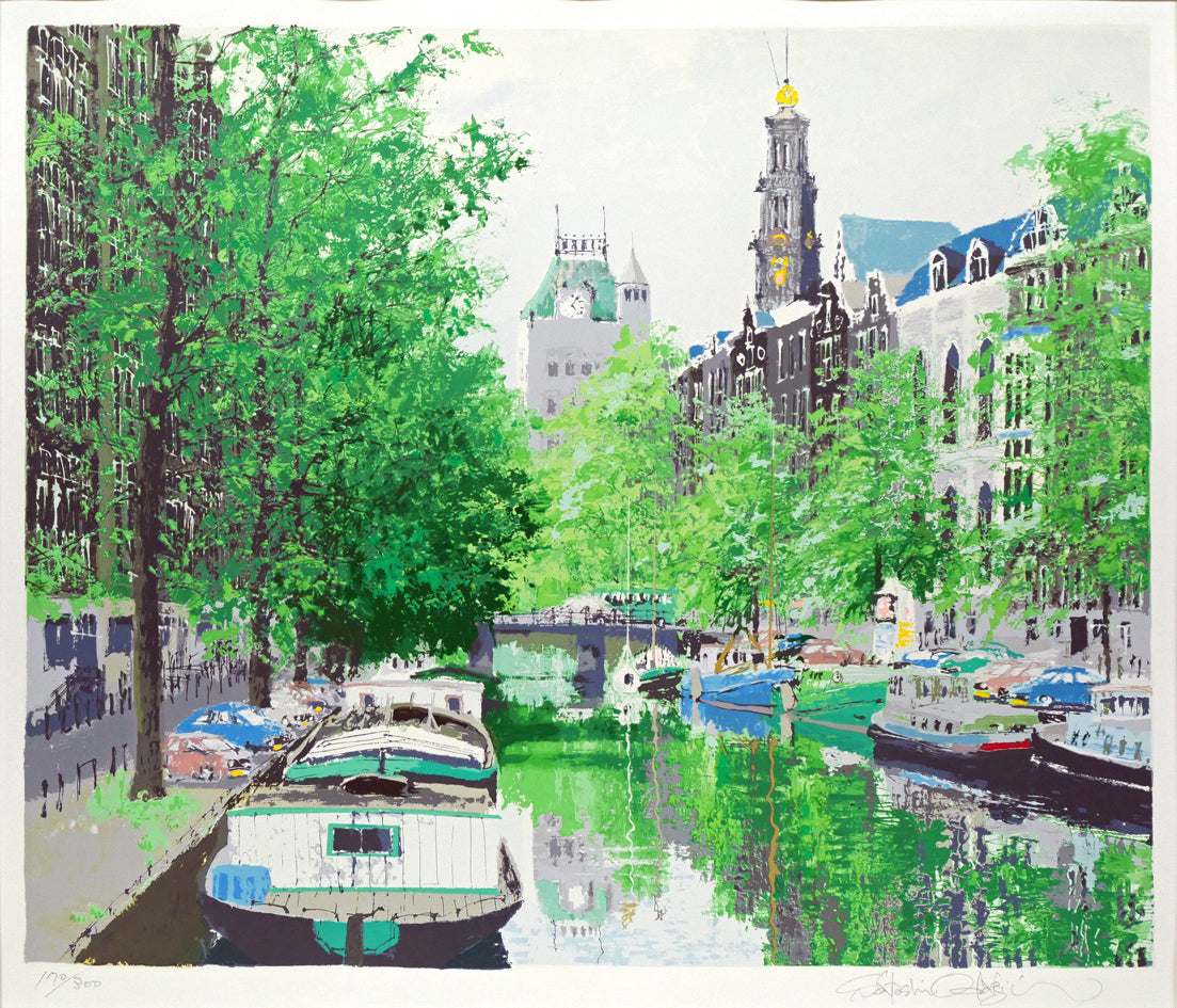 小田切訓「西教会のある運河（オランダ）」シルクスクリーン版画 絵画