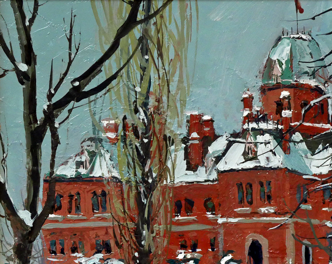 小田切訓「雪の北海道庁」油絵・F8号 絵画買取・販売の小竹美術
