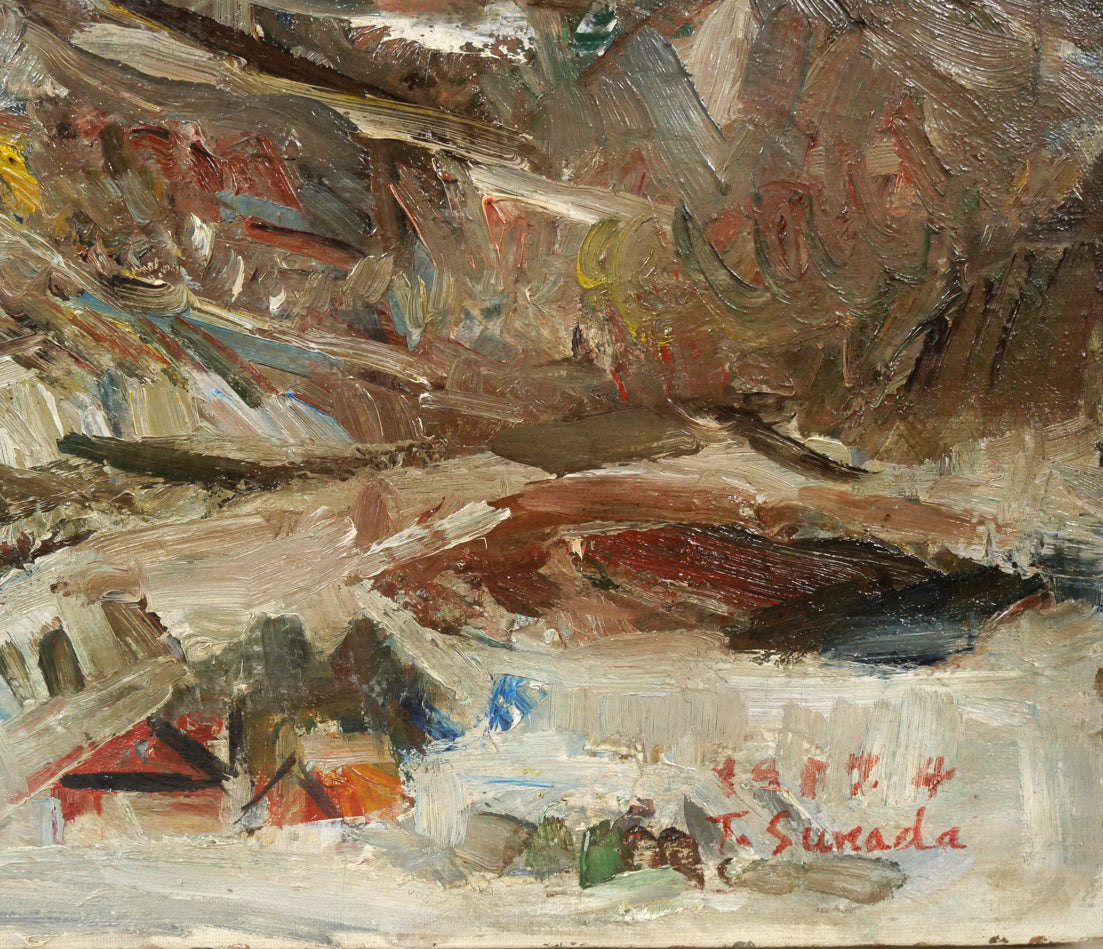 砂田友治「雪の藻岩山」油絵・F8号 絵画買取・販売の小竹美術