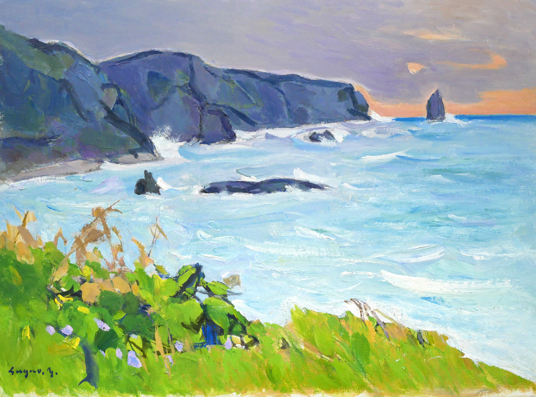 菅野矢一「北の海（積丹半島）〔財界さっぽろ表紙絵原画〕」油絵・P8号