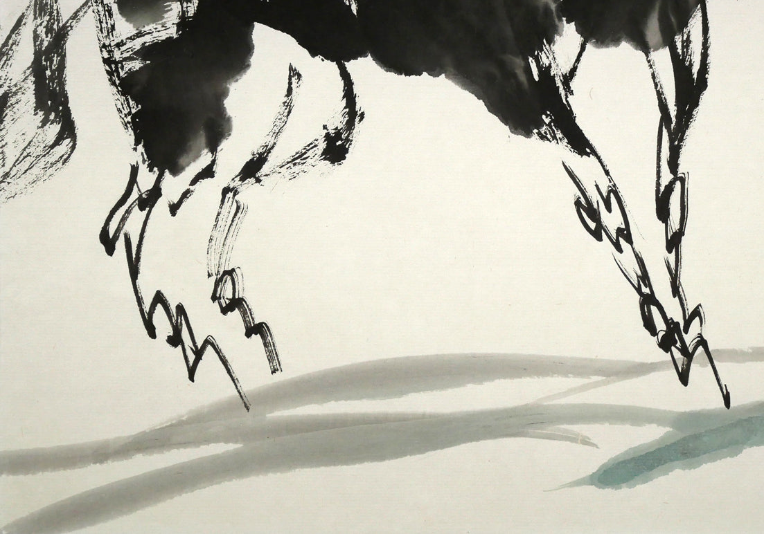 尚申三「双馬図」墨彩画・10号 絵画買取・販売の小竹美術