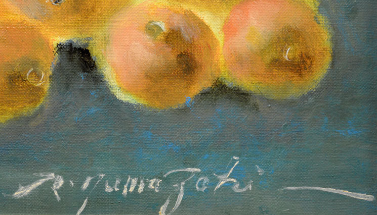 山崎隆治「稚魚誕生」油絵・F8号 絵画買取・販売の小竹美術