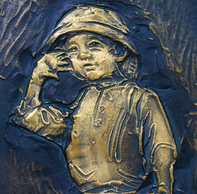 北村西望「今日わ」ブロンズレリーフ額装作品 絵画買取・販売の小竹美術