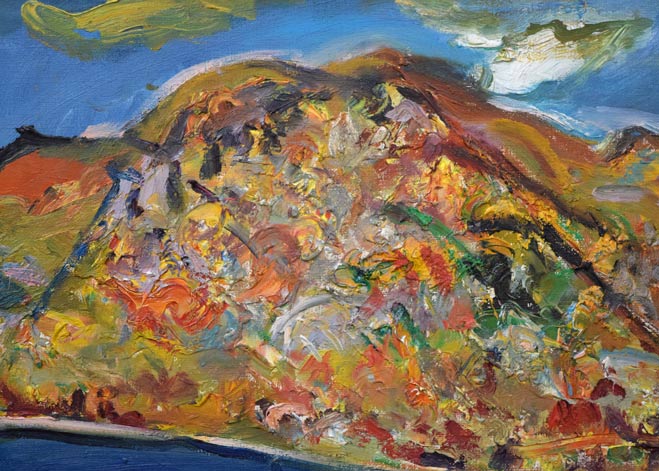 丸山妙子「モコト湖（天都山・網走）」油絵・F8号 絵画買取・販売の