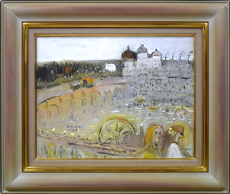 絵画 油絵 油彩画 菊地正則 F3号 「花リボンの少女」原画 美品 額付き