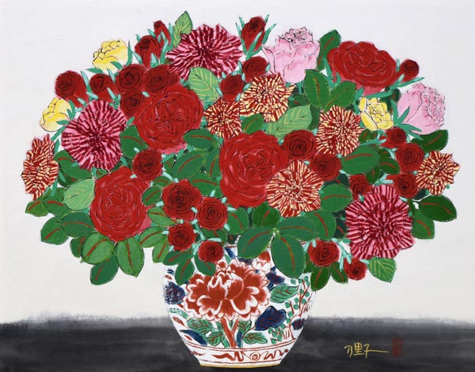 青木乃里子「薔薇」肉筆岩彩画・変形12号 絵画買取・販売の小竹美術