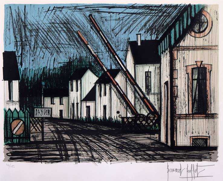 ベルナール・ビュッフェ（Bernard BUFFET）「踏切」リトグラフ 絵画