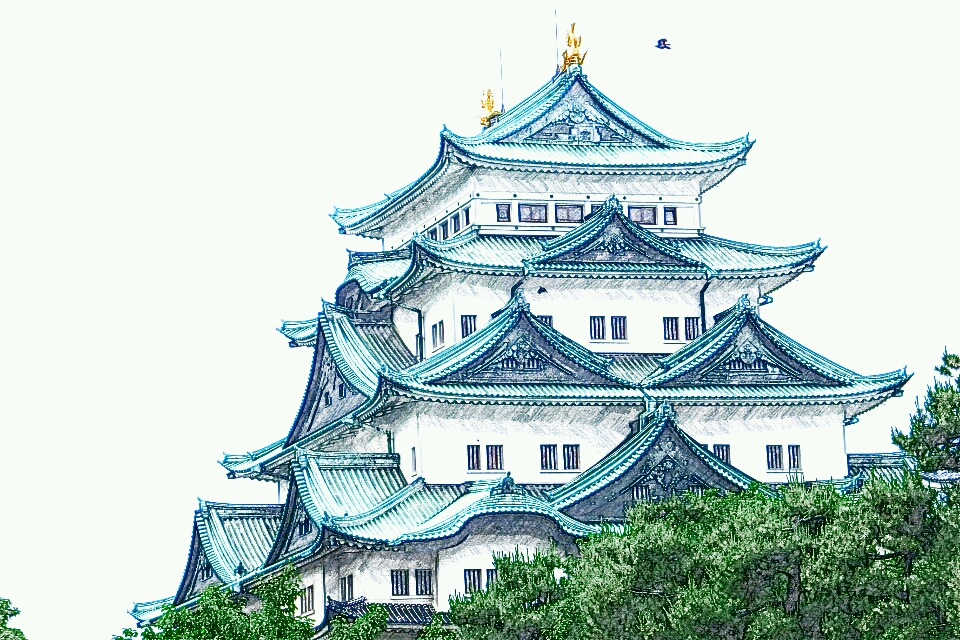 お城のスケッチ（Japanese castle sketch）金シャチ輝く「名古屋城