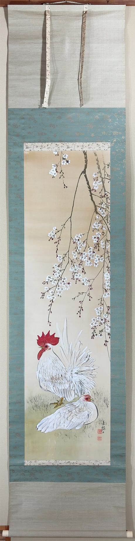 桜花双鶏｜新・古美術 高美堂（こうびどう）｜掛軸販売・通販・買取