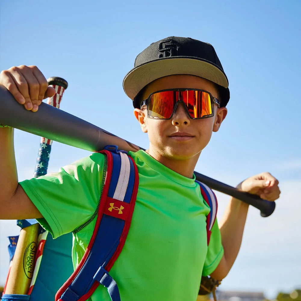 Wraparound Grey & Orange Non-Polarized Baseball Sport Kids Sunglasses