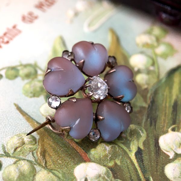 銀製 フロストサフィレットのハートフラワーブローチ - アンティーク k