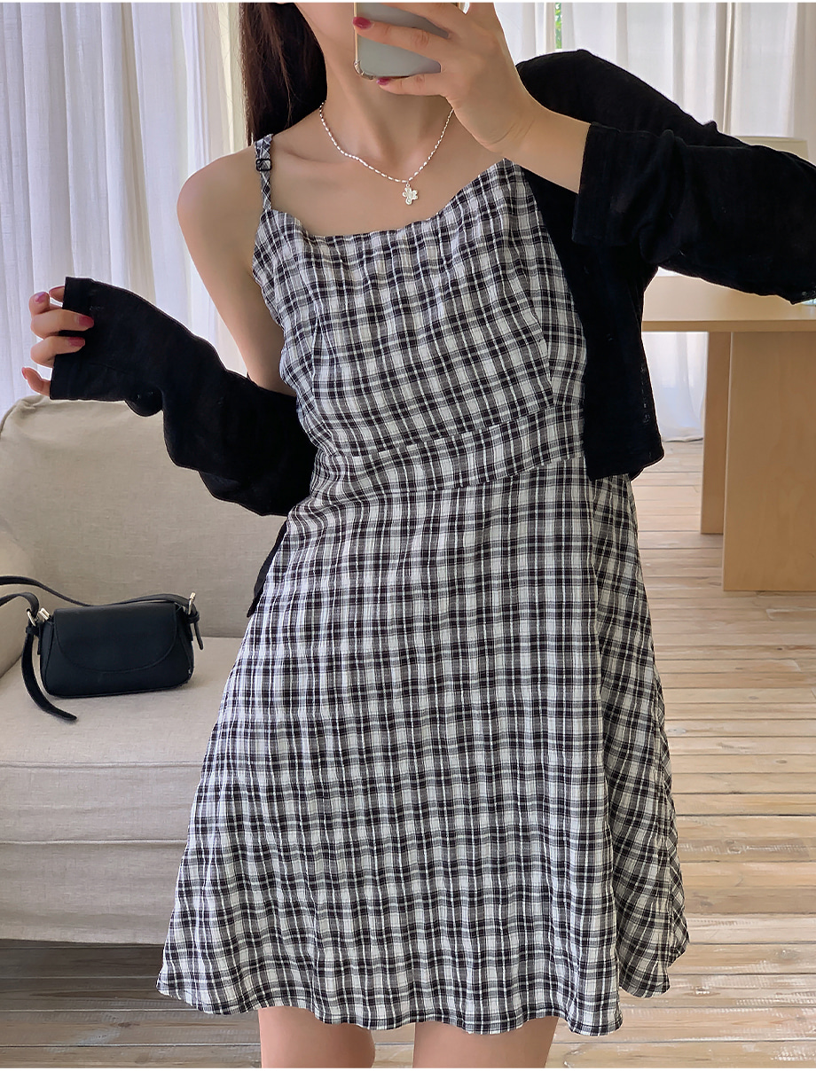 ボレロカーディガンチェック柄ミニワンピースツーピースセット