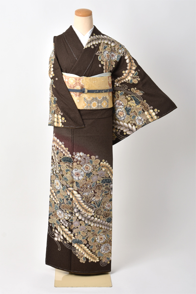 訪問着[鶯茶色に辻が花風]｜着物レンタルあき (来店着付け無料・全国