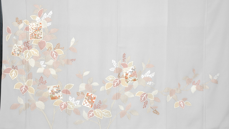 訪問着(桜ねず色・スワトウ刺繍)｜着物レンタルあき (来店着付け無料