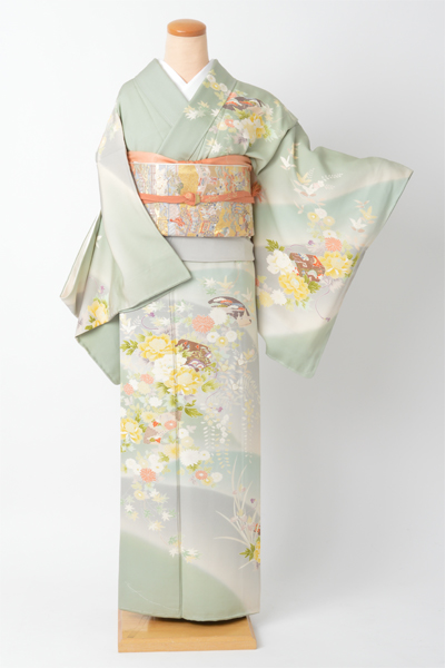 訪問着[裏柳色・四季花]｜着物レンタルあき (来店着付け無料・全国配送