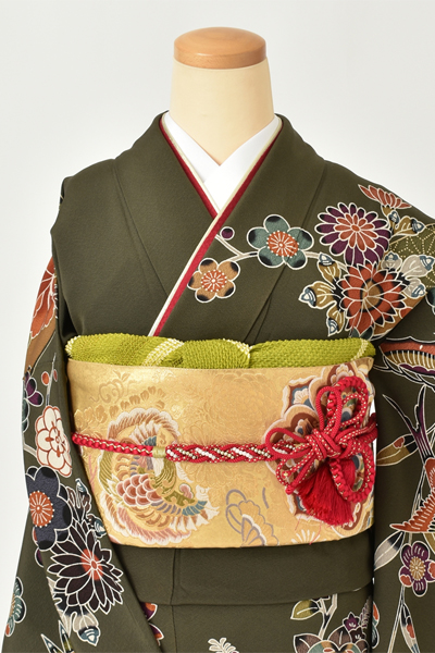 振袖[深緑・紅型風]｜着物レンタルあき (来店着付け無料・全国配送無料)