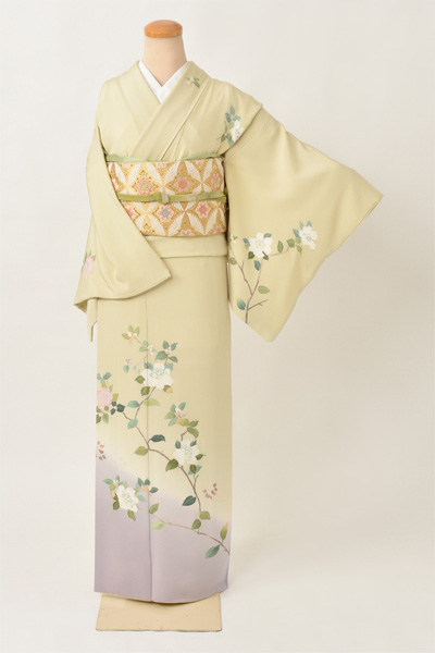 訪問着[加賀友禅・淡い鶯色]｜着物レンタルあき (来店着付け無料・全国