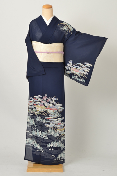 絽訪問着(藍色・茶屋辻)｜着物レンタルあき (来店着付け無料・全国配送