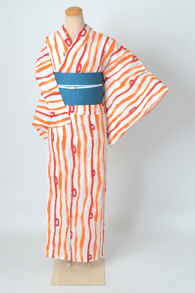 浴衣［hiromichi nakano・白地によろけ縞模様］｜着物レンタルあき