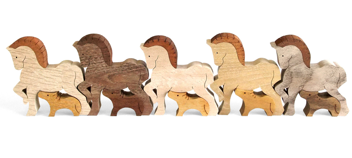 馬の親子の行進（5組）Bタイプ 木のおもちゃ杢・MOKU