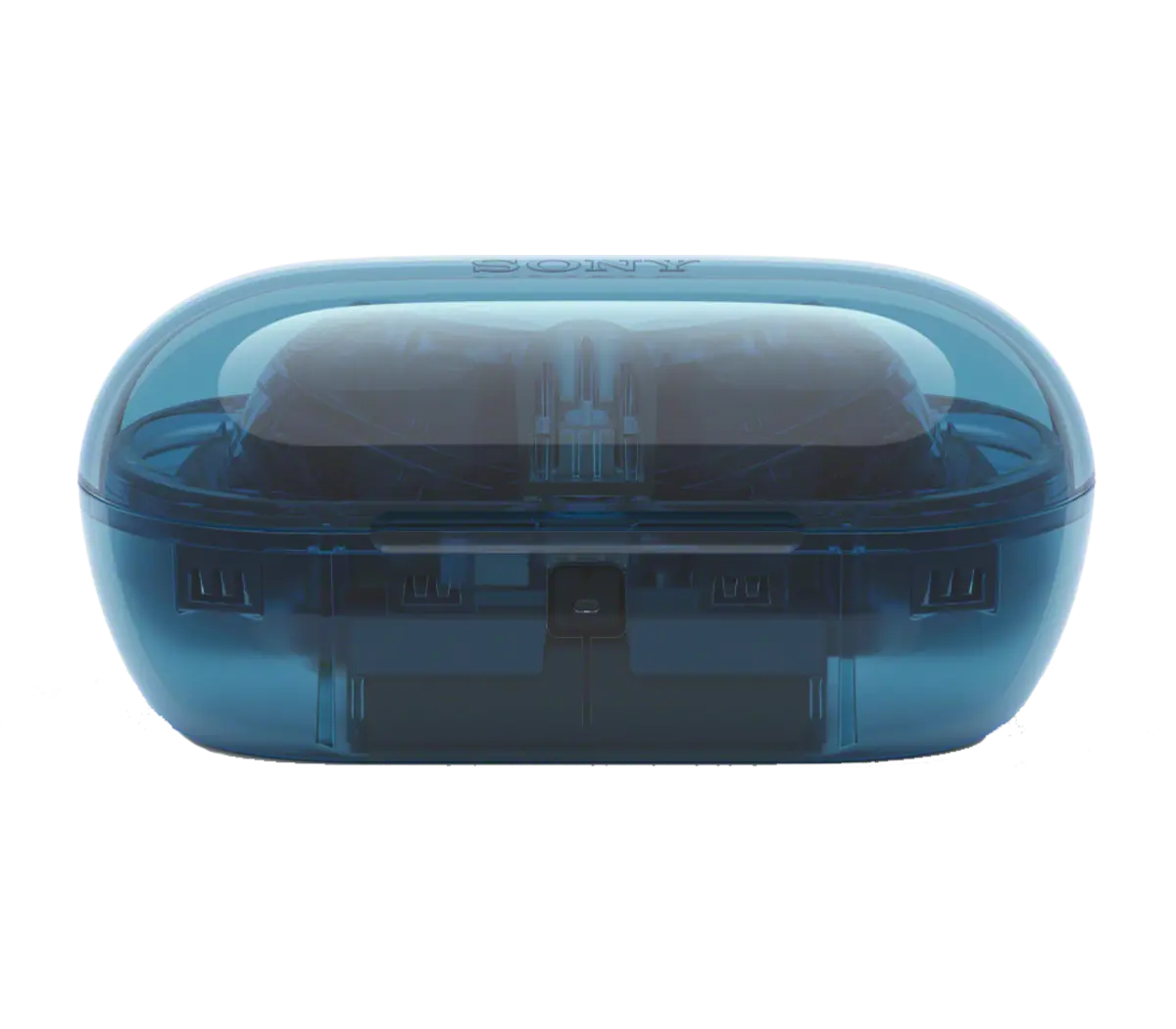 ソニーが海外発表したスケルトン仕様のグラスブルーの 新型NC対応完全