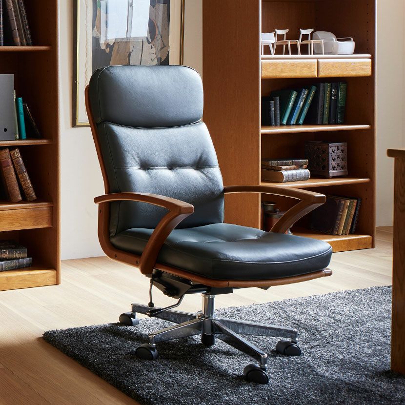 浜本工芸 無垢材 昇降式 レザー デスクチェア DSA-5200 回転チェア dsa