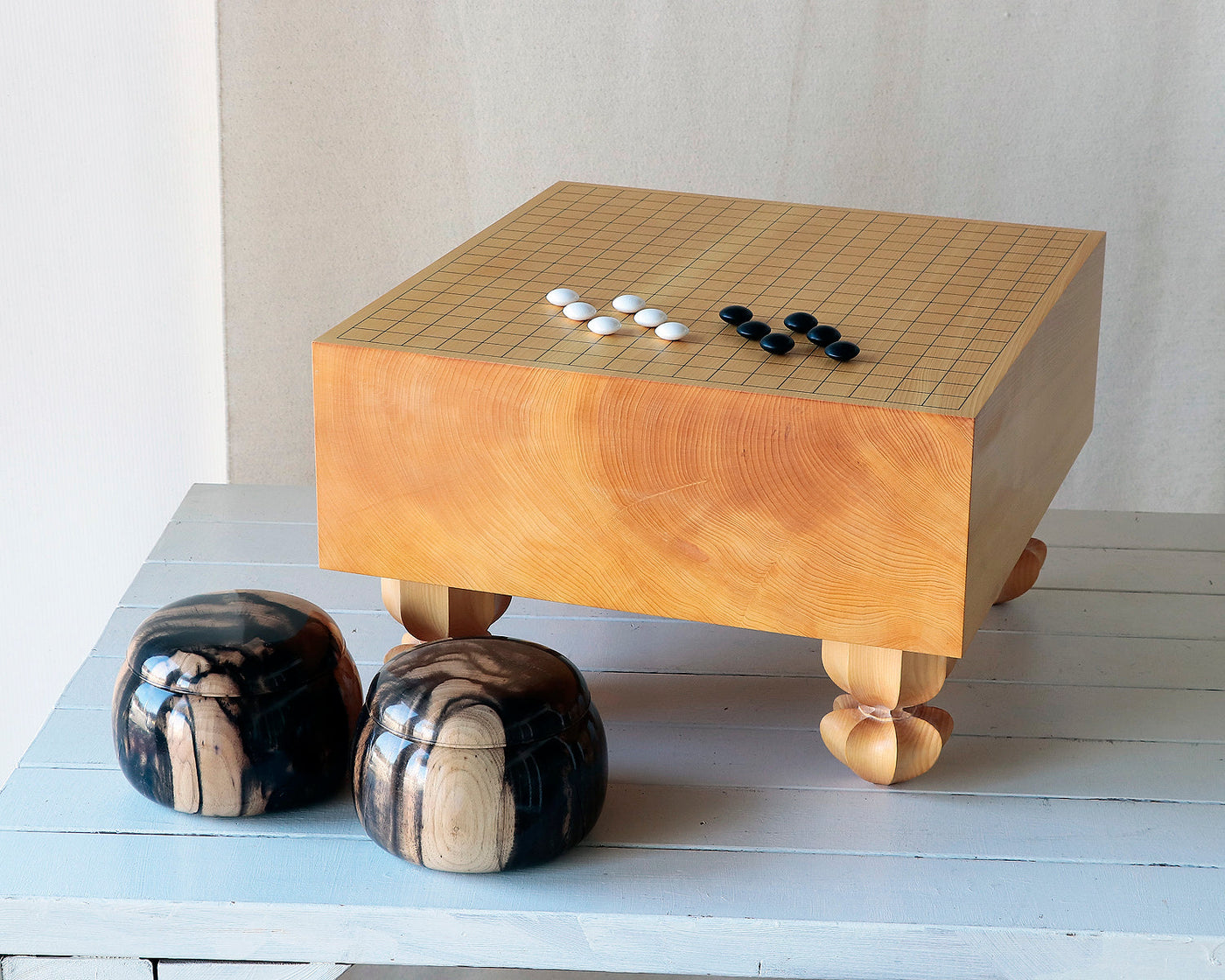 盤師 吉田寅義製作 日向榧脚付碁盤 豪華7点セット 403YG-G02