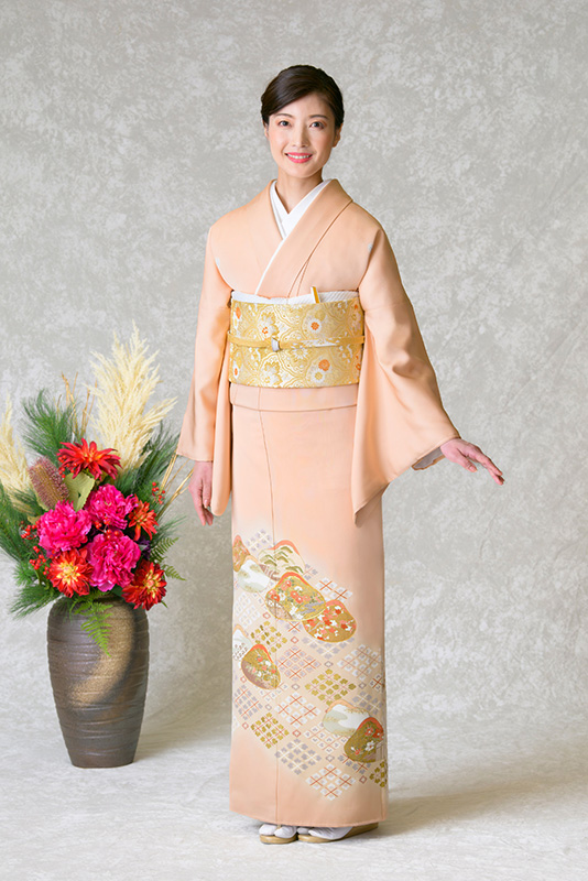 色留袖レンタル フルセット ピンク 貝絵 花菱（五つ紋）｜京都 KIMONO