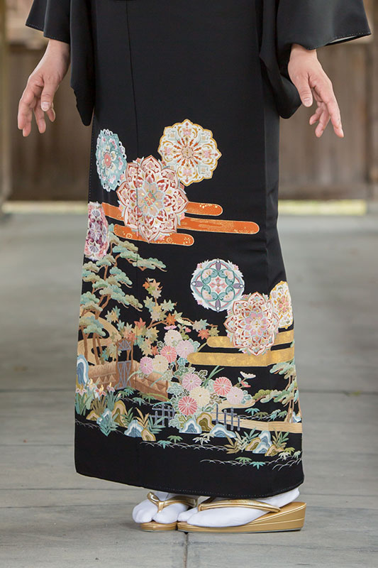 サガラ刺繍 鏡に松菊（手刺繍）