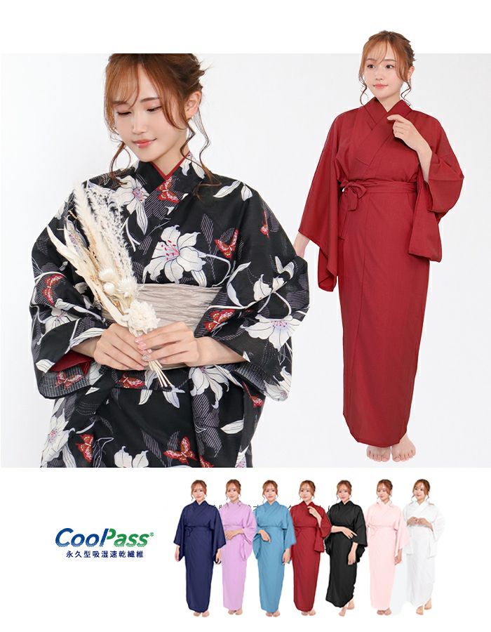 選べる2タイプ 長襦袢 二部式 半襟付 夏用 吸汗速乾 洗える カラー襦袢