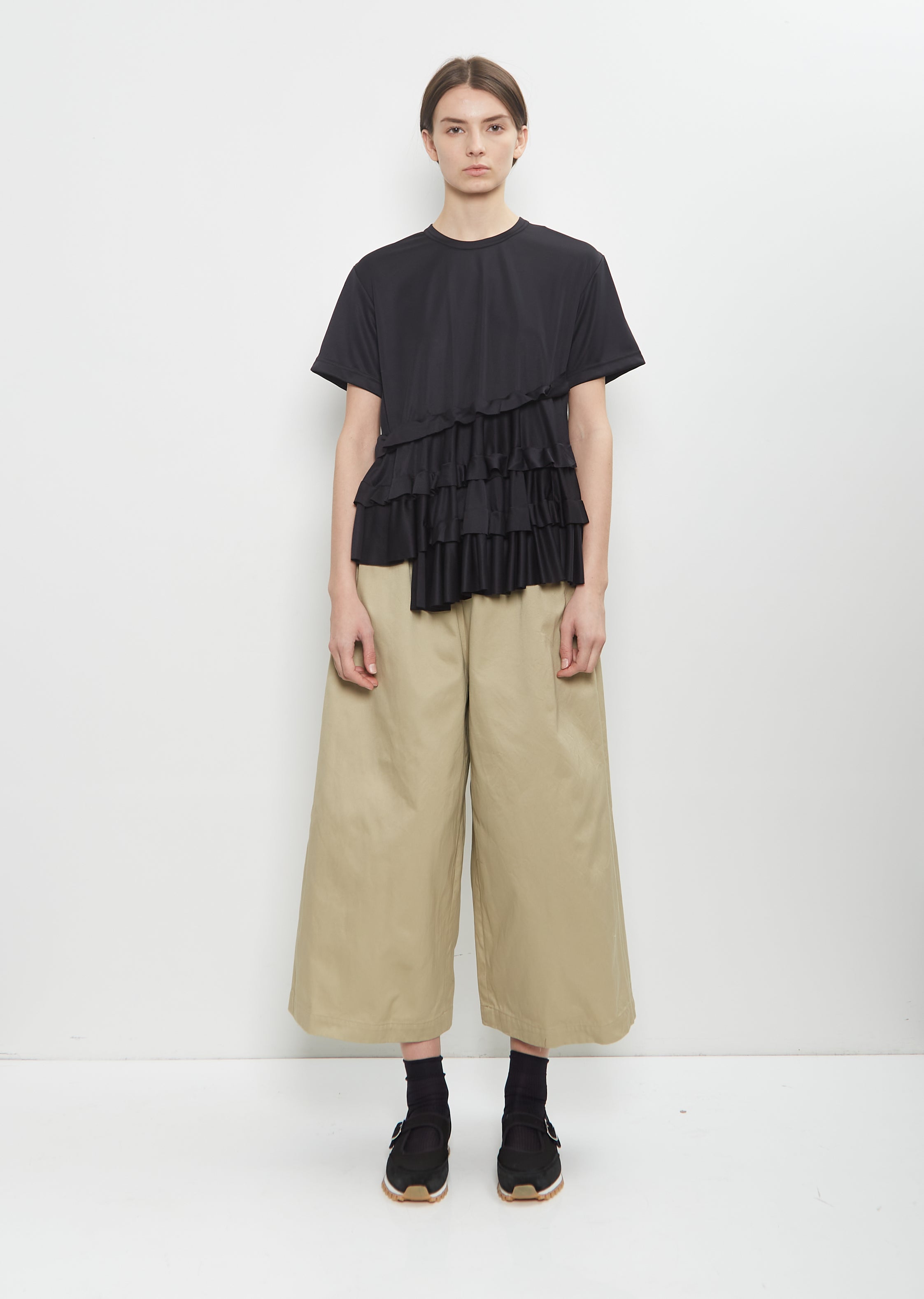 Satin Jersey Ruffle T-Shirt — Black – La Garçonne