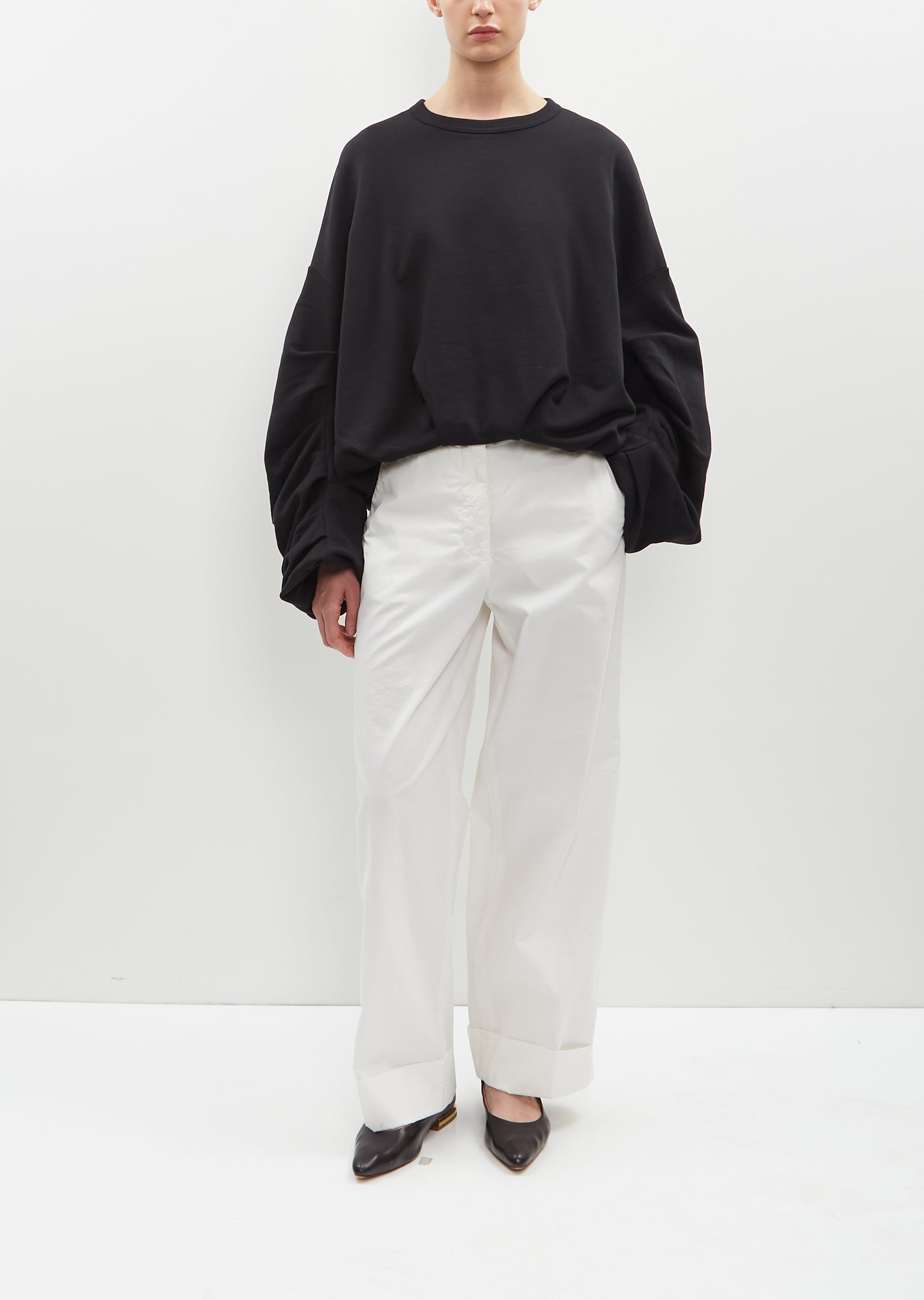 Hannett Draped Cotton Sweatshirt — Black – La Garçonne